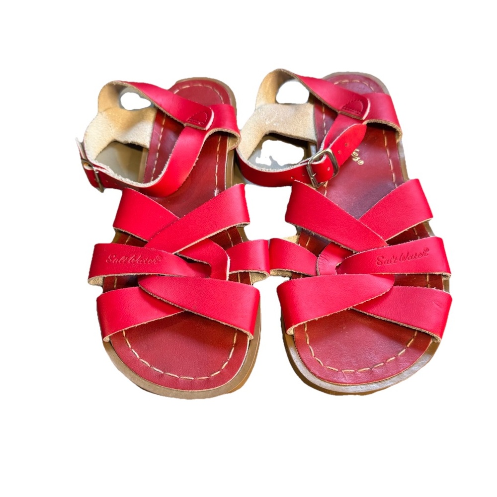 Salt Water Original Women Leather Sandals Size 6 Red Ankle Strap Classic Flat S5